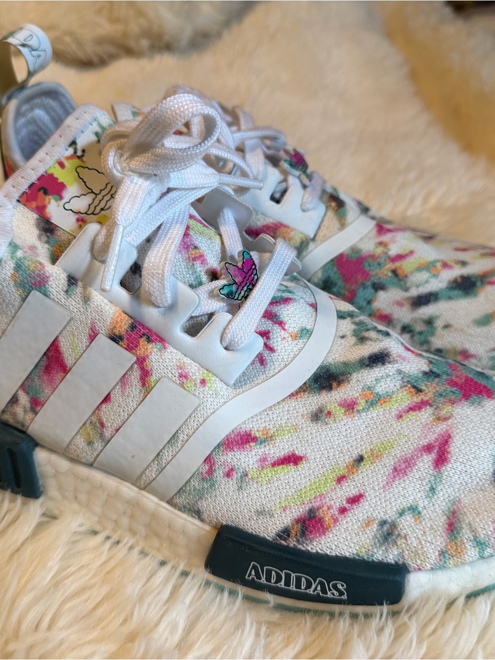 adidas Kids White Sneakers with Multicolor Floral Splash